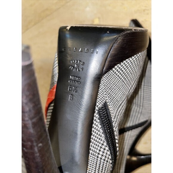 Casadei Knee High Stiletto boots Plaid Fabric with Red Textured Leather Trim 6.5 - Picture 9 of 11
